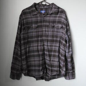 2/$13 George 2XL Button Down Black & Gray Plaid Flannel Shirt